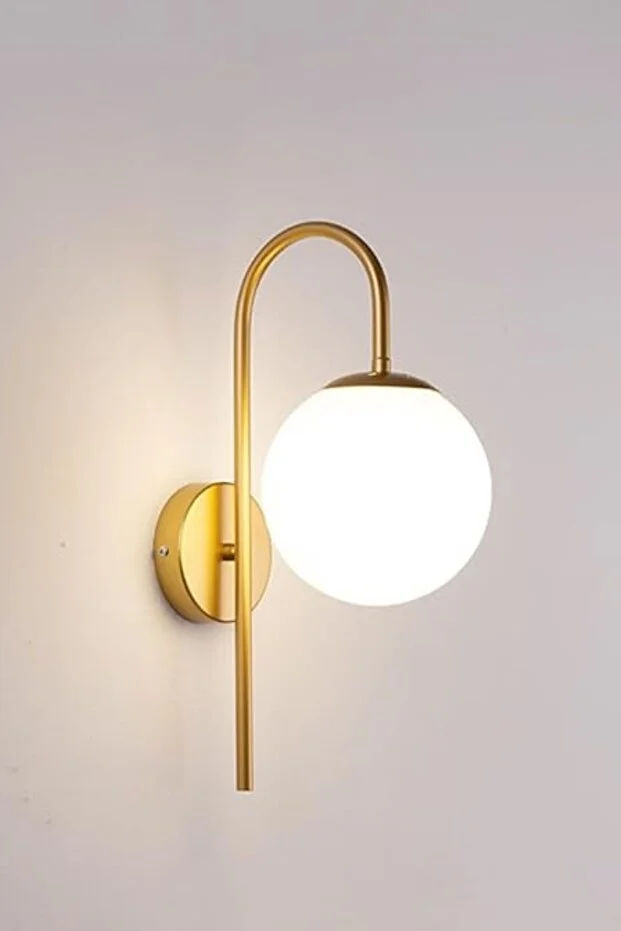 Dolunay Gold Kasa Beyaz Camlı Tekli Aplik( Pilli Değildir)